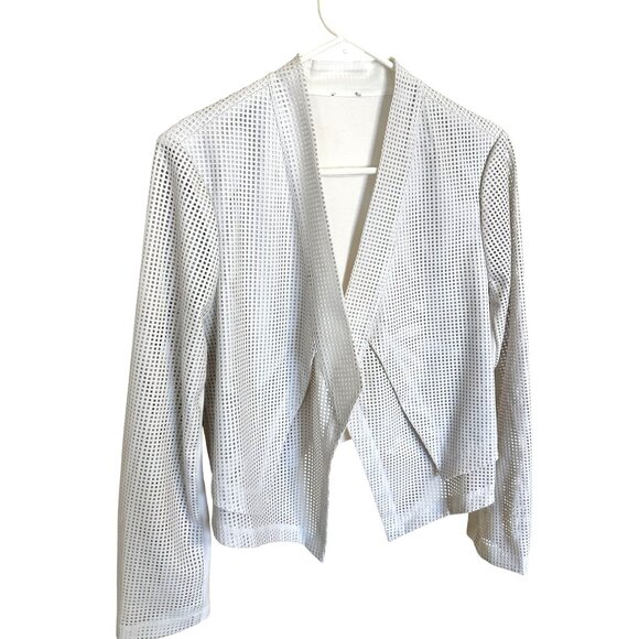 Chicos Womens White Vinyl Jacket Mesh Open Front Vtg Style 80s Large Party - Picture 1 of 13